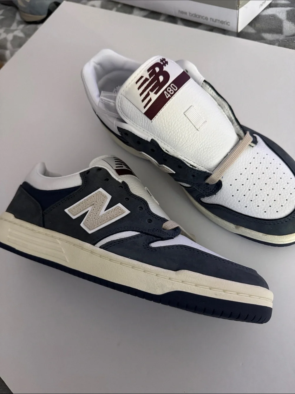 Rare Brand New  New Balance 480 Men’s White, Navy, and Beige Low-Top Sneakers